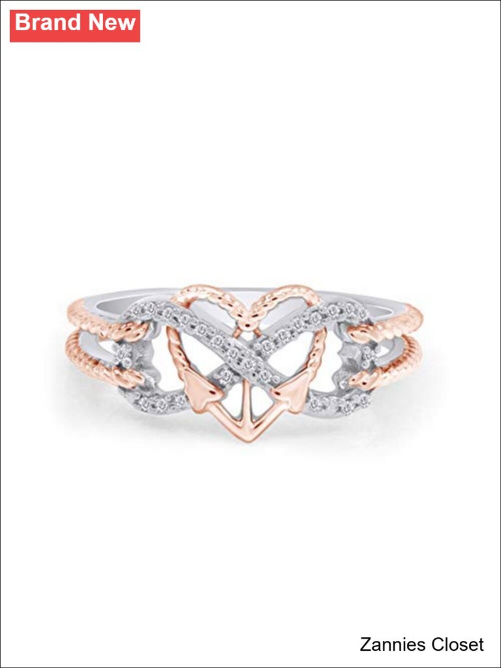 💍 AFFY Infinity Heart Anchor Rope 1/10 ct Diamond Promise Ring 14K White Gold